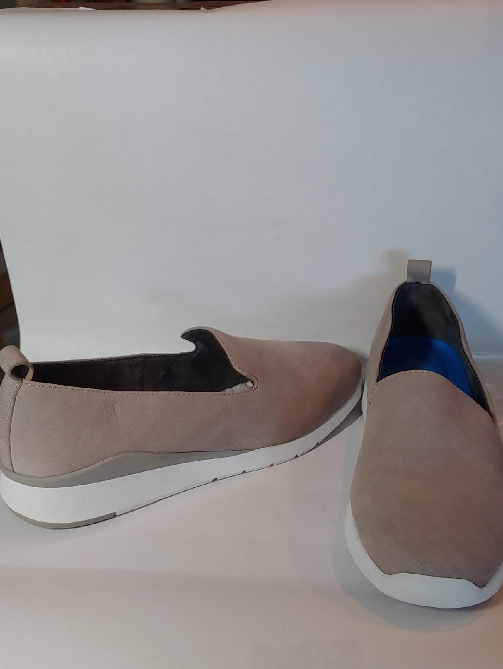 Me Too Women’s Slip-On Loafers in Light Grey. Genuine Suede Leather.